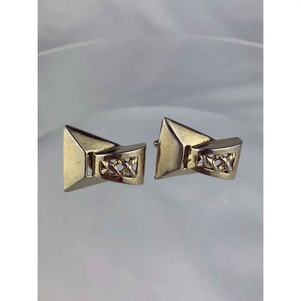 Retro 1980’s Style Geometric Gold Tone Cufflinks Flashy Funky Statement VTG N1